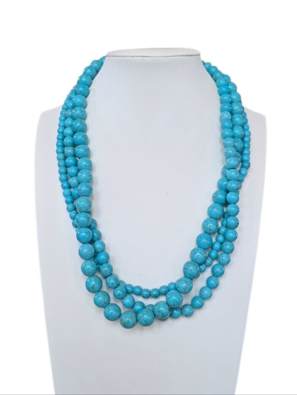 Vintage Turquoise Round Bead Multi-strand Necklace